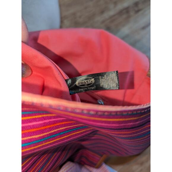 FOSSIL Pink Blue Striped Messenger Bag Crossbody School - Picture 7 of 10